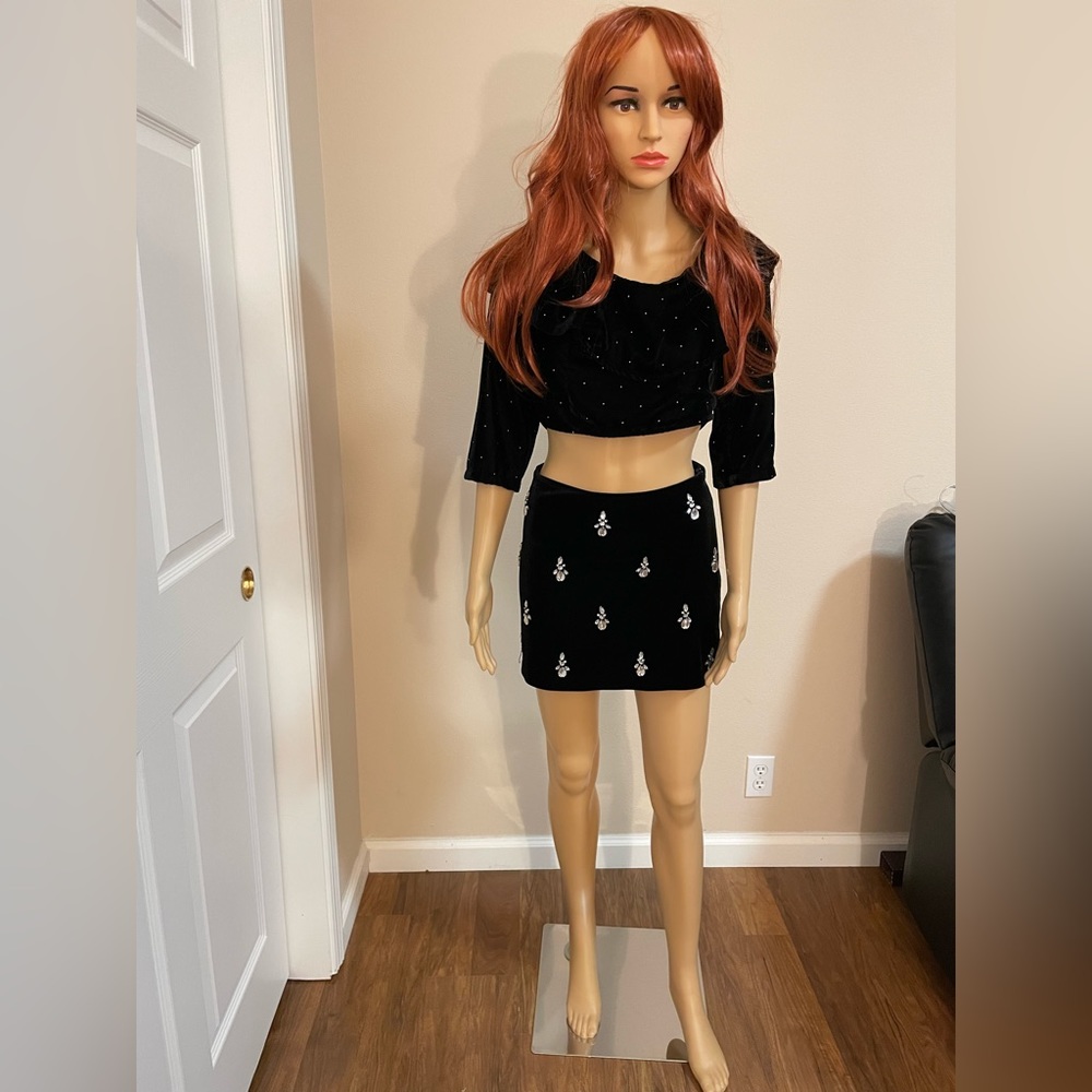 Black Velvet Mini Skirt and Cropped Tops set Gorgeous—Valentines Special
